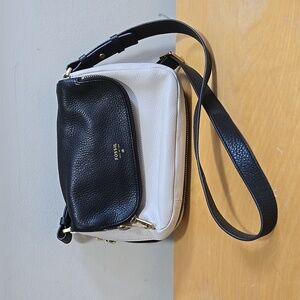 Fossil Black and Cream Crossbody Leather Bag